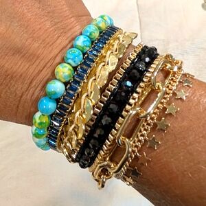 Victoria Emerson Gold, Black, and Blue Bracelet Set
